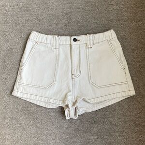PacSun High Rise Cream Shorts with Brown Stitching